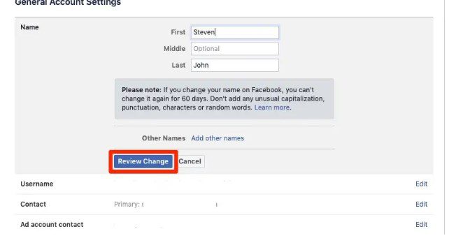 change name of facebook