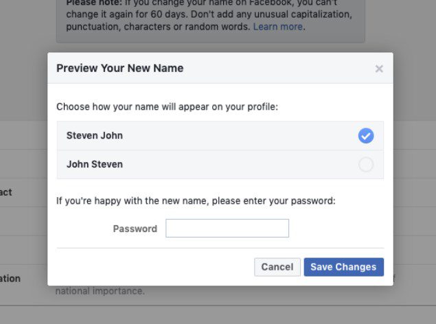 change name of facebook